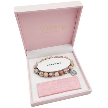 Bramble bay crystal carvings - pink matrix tree of life charm bracelet