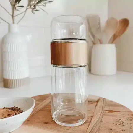 Double wall glass bottle with tea infuser - brew on the go700