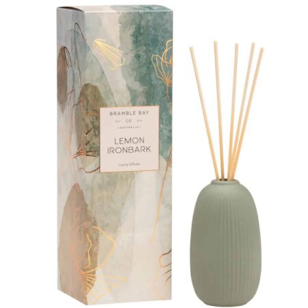 Lemon ironbark - lemon myrtle, patchouli and star jasmine in a khaki vessel